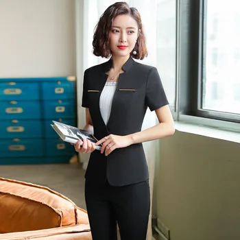 

2019 Summer Hotel Bank Teacher Short Sleeve Work Uniform Small Suit Occupation Female Trouser Skirt Two Piece Suit