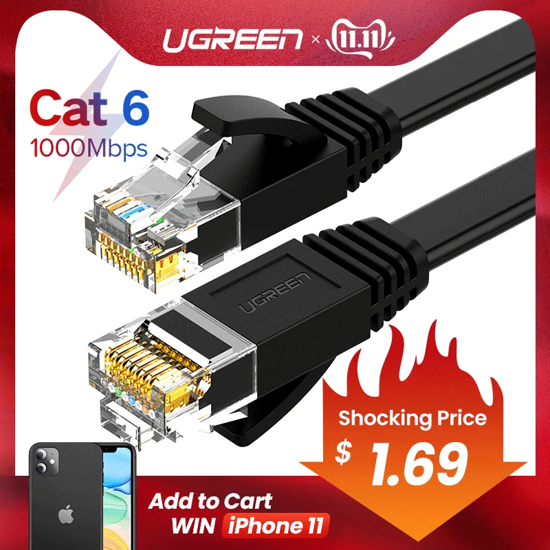 cheap Ugreen Ethernet Cable Cat6 Lan Cable UTP CAT 6 RJ 45 Network Cable 10m 50m 100m Patch Cord for Laptop Router RJ45 Network Cable