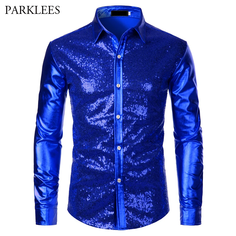 Shiny Blue Glitter Shirt Men Brand New 