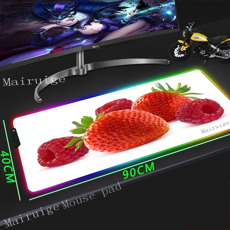  Mairuige Anime HD Custom Large RGB Mouse Pad Red Strawberry Lockedge Computer Keyboard Desk Mat Rub