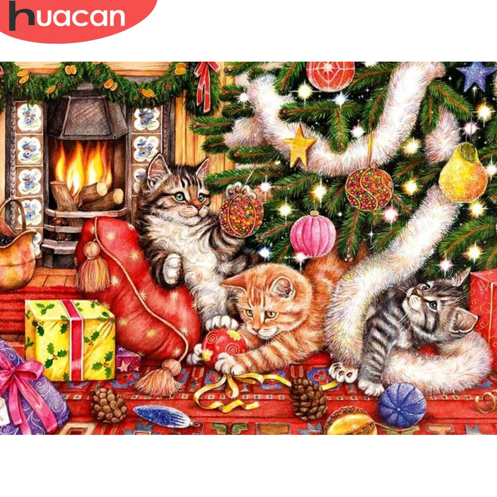 Huacan 5D поделки алмазов картина кошки полный плацу вышивки крестом алмазов вышивка полный комплект Рождественский Декор стен