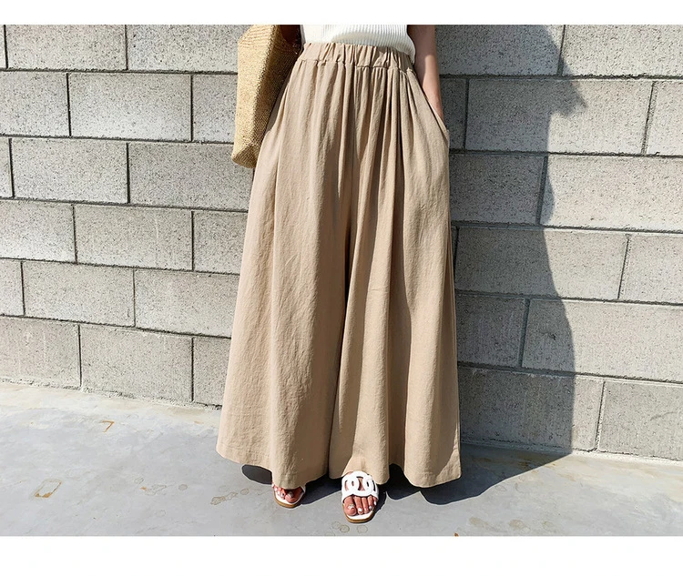 black cargo pants Fashion Summer Linen Wide Leg Pants For Women 2021 Casual Elastic High Waist Long Trousers Female Solid Larg Size Pants womens clothing