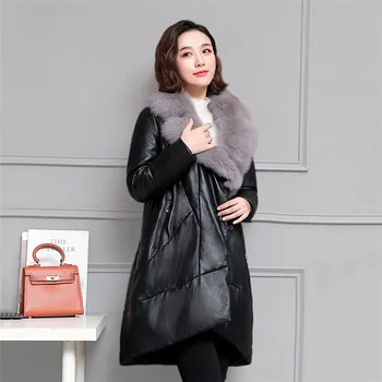 

2019 Ladies Winter Korean Leather Jacket Fox Fur Collar Leather Down Outerwear Sheep Leather Leather Fur Loose Warm Parker YH622