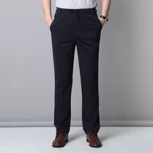 Мужские повседневные штаны для фитнеса, прямые, из полиэстера, длинные брюки размера плюс, весна-лето, эластичная талия, черные, темно-синие Слаксы