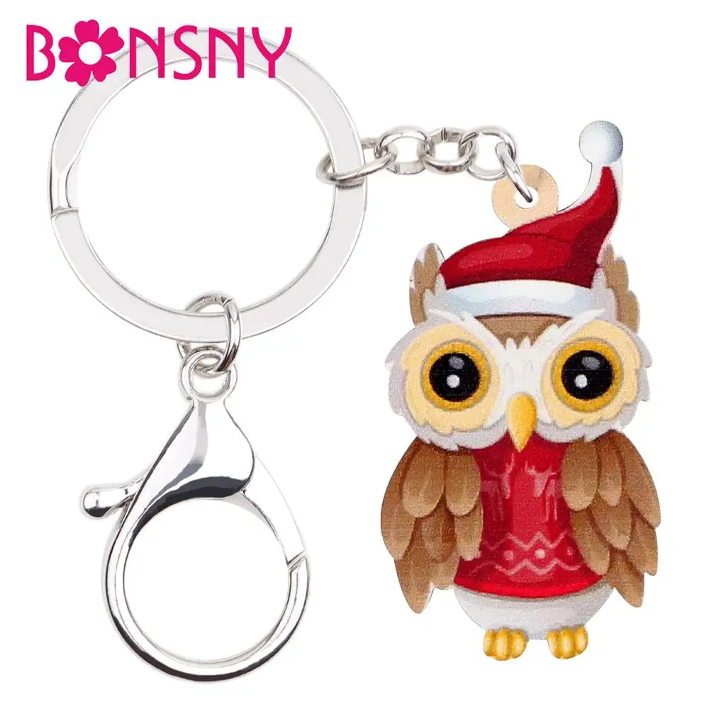 

Bonsny Acrylic Christmas Cartoon Owl Bird Key chains Key Rings Handbag Car Purse Keychains For Women Girls Charm Decoration Gift