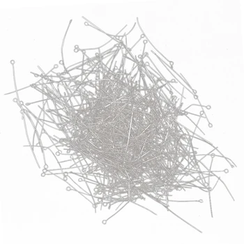 

400 Pcs Metal Eye Pins 35x0.7mm Silver Tone