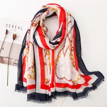 

Luxury winter scarves beach headcloth Women's Sunscreen Shawl chain print Seaside soft silk Scarf Foulards Muslim Hijab Sjaal