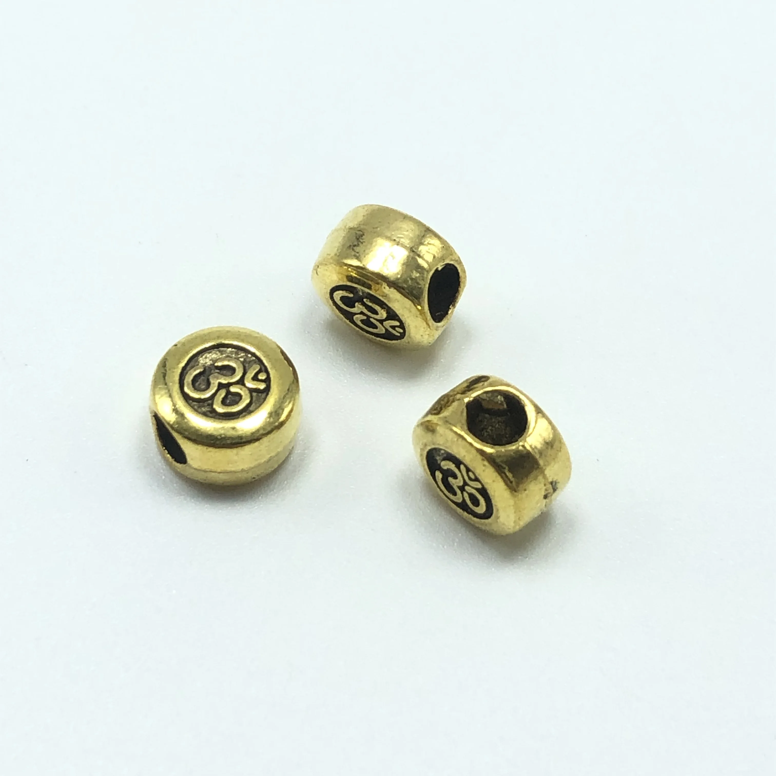 10PCS 10mm Yoga OM spacer macroporous charms beads antique Silver Loose Beads for Jewelry Making Bracelet DIY Handmade pulsera
