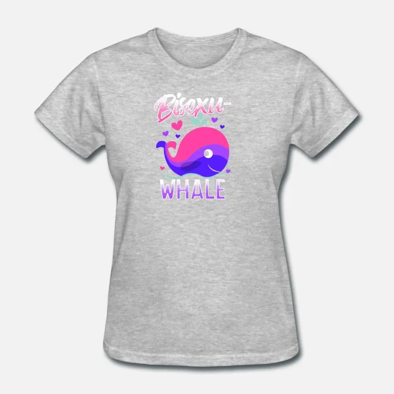 Новейшая модель; Bisexuwhale забавные бисексуальный Прайд иллюстрации футболка для Для мужчин Для женщин круглым вырезом известный Для Мужчин's футболка короткий рукав топы, футболки - Цвет: Women-Gray