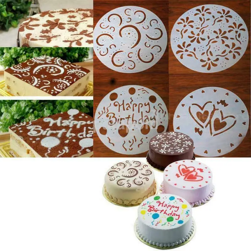 4Pc/lot Plastic Cake Stencils Flower Spray Stencils Birthday Cake Mold  Decorating Bakery Tools DIY Mould