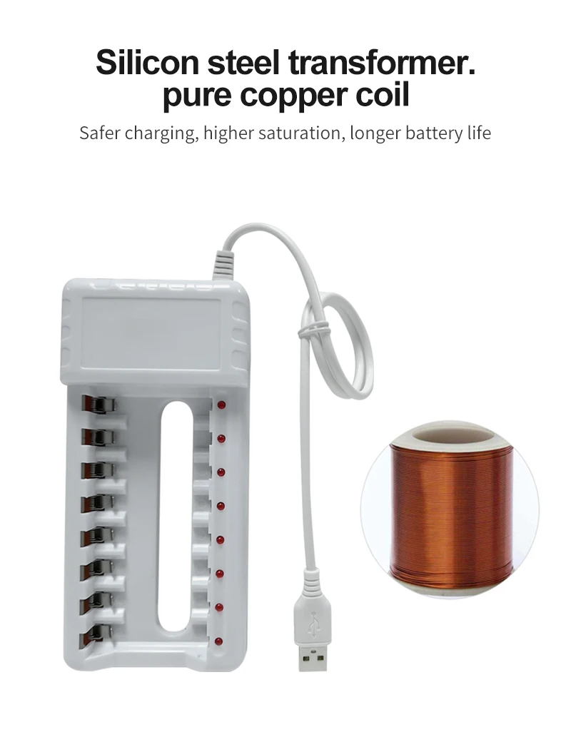 PUJIMAX Rechargeable Battery Charger USB Output 8 Slots Fast Charging Short Circuit Protection suitable for AAA/AA Battery Tools battery charger,fast charger,charger adapter,battery charger adapter