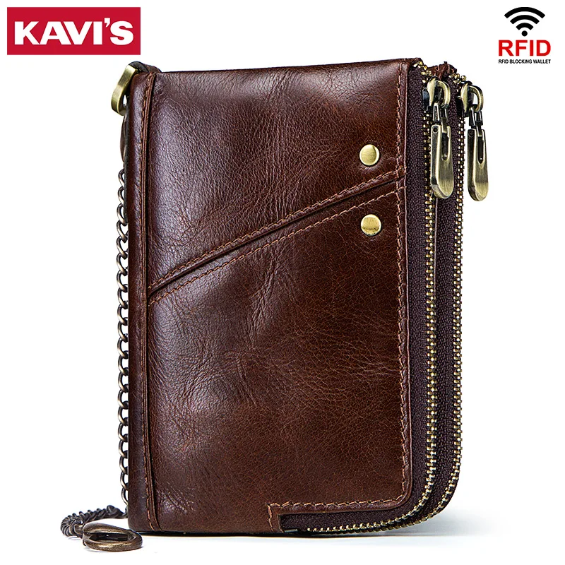 Кошелек KAVIS из 100% натуральной кожи Crazy Horse с Rfid защитой мужской маленький кошелек