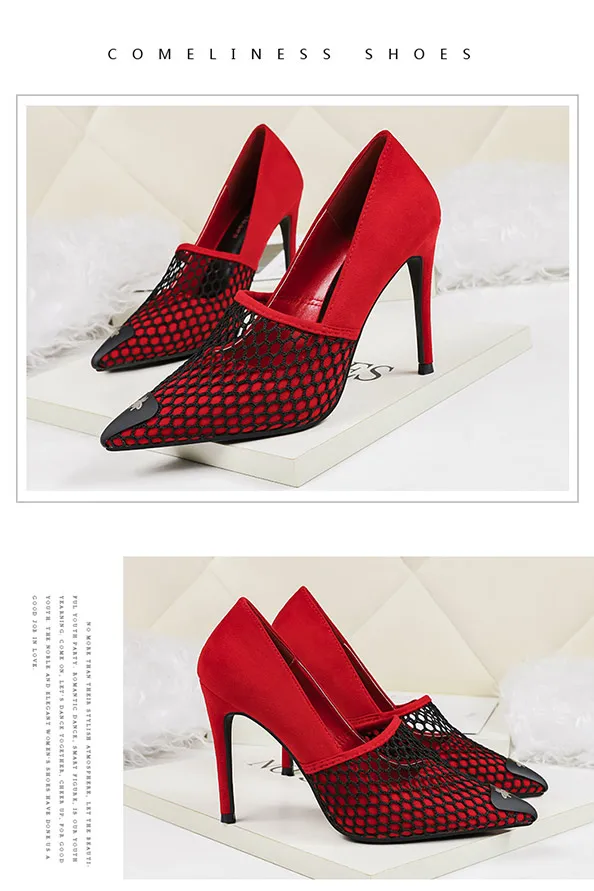 Сетчатые пэчворк туфли; женская обувь на высоком каблуке из флока с острым носком; шлепанцы без застежки; zapatos mujer; цвет черный, красный, хаки, абрикосовый