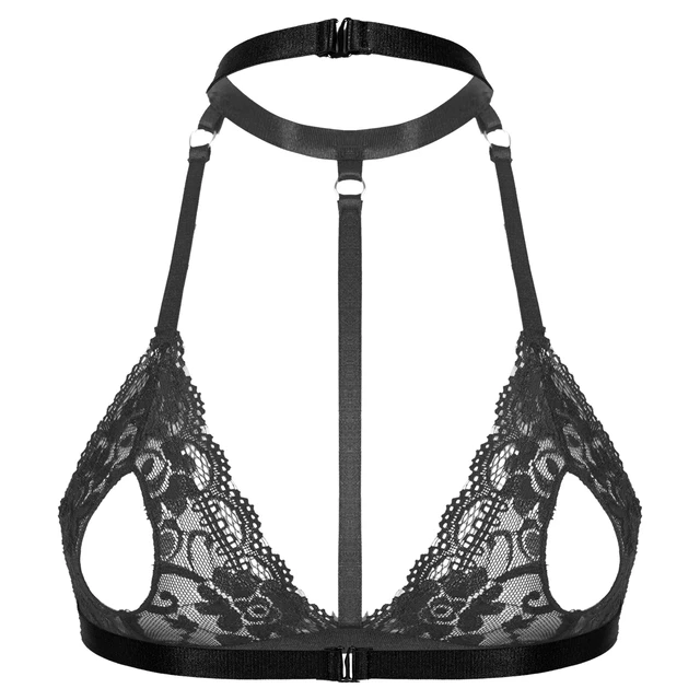 Womens Sexy Open Cups Bras See-through Lace Unlined Wireless Bra