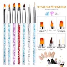 7 шт./компл. Кисть для ногтей кисть для рисования ручка для рисования вентилятор плоский градиент линии круглые акриловые гель с украшением в виде кристаллов Советы Инструменты для дизайна маникюра