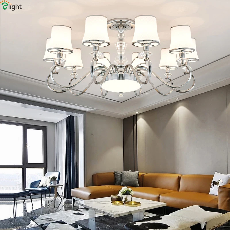 Modern Chrome Metal Led Chandelier Lighting Living Room Glass Pendant Chandeliers Lights Dining Hanging Lamp Fixtures | Лампы и