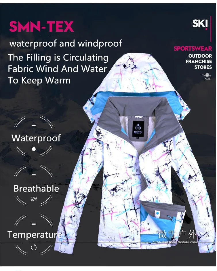 30 градусов SMN брендовый женский лыжный костюм куртка для сноуборда брюки ветрозащитная водонепроницаемая Спортивная одежда для улицы лыжный костюм женский теплый костюм