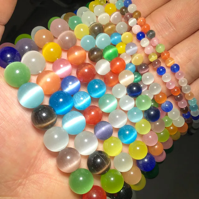 JHNBY Mixed Colors Cat's Eye opal Natural Stone 4/6/8/10/12MM Spacer glass Loose beads for Jewelry making DIY bracelets Findings Mixed Colors