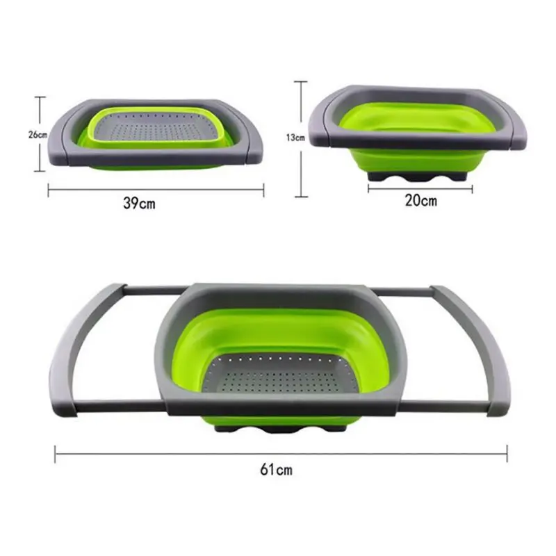 Water Filter Basket Retractable Colander Sink Handle Folding Strainer Bowls Drain Basket Fruit Storage Basket Home Kitchen Tools