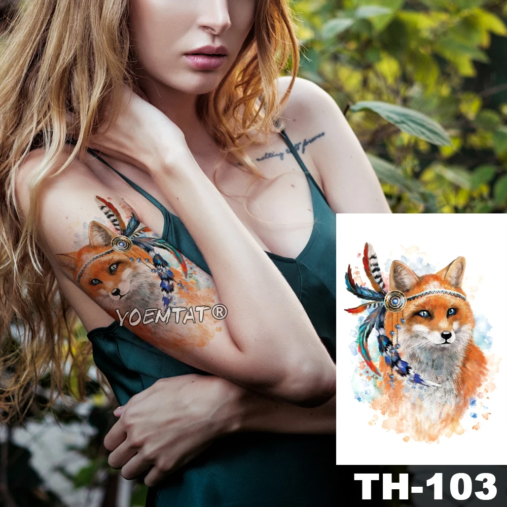Водостойкая временная татуировка наклейка Тотем синий глаз волк узор переводная вода перо дикие животные блестящие для боди-арта поддельные тату