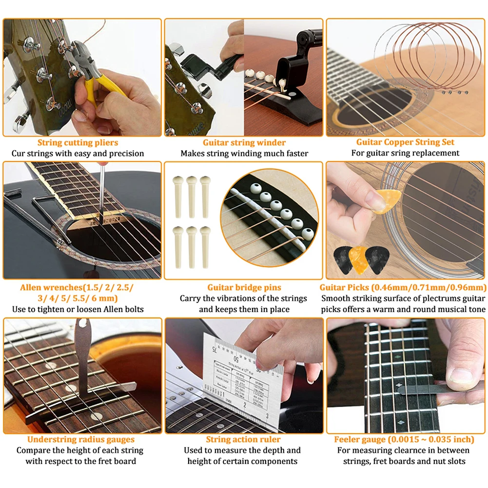 US $55.88 54Pcs Guitar Repairing Maintenance Tool Kit Guitar Setup Kit Repair Tools with Carry Bag Large Care Set of Tools Guitar Tool Kit