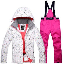 Ski Suit Adult Women Winter Waterproof Breathable Warm Snowboard Jacket Bibs Pants Wind Resistant Outdoor Snowboard Suit