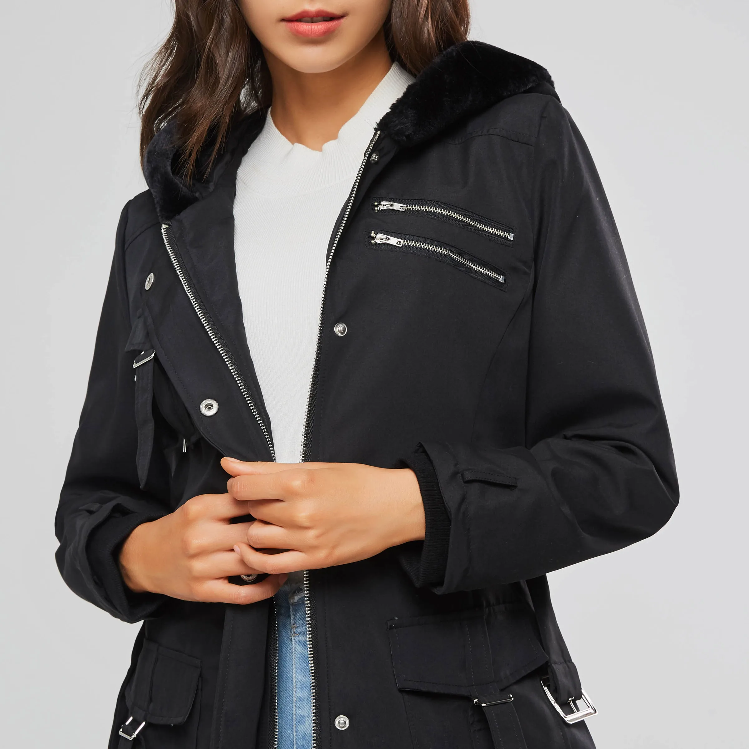 Женские куртки из хлопка черные облегающие готические теплые на зиму 2019|Плащи и