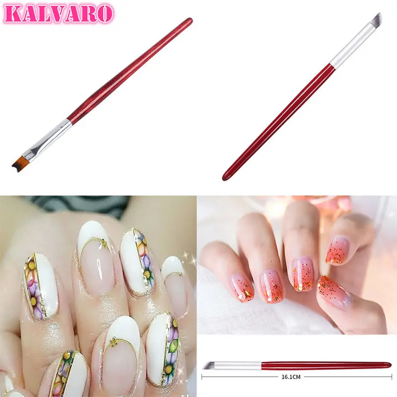 

2 Pcs High-grade Nail Half Moon French Pen Wood Handle Pencil Paint Pen Gradient Bloom Nail Art Manicure Tool Lint Pen Brush Set