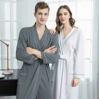 Fdfklak-Bata suave para hombre y mujer, bata de casa de noche de algodón para pareja, estilo sólido de moda informal, novedad de otoño 2020