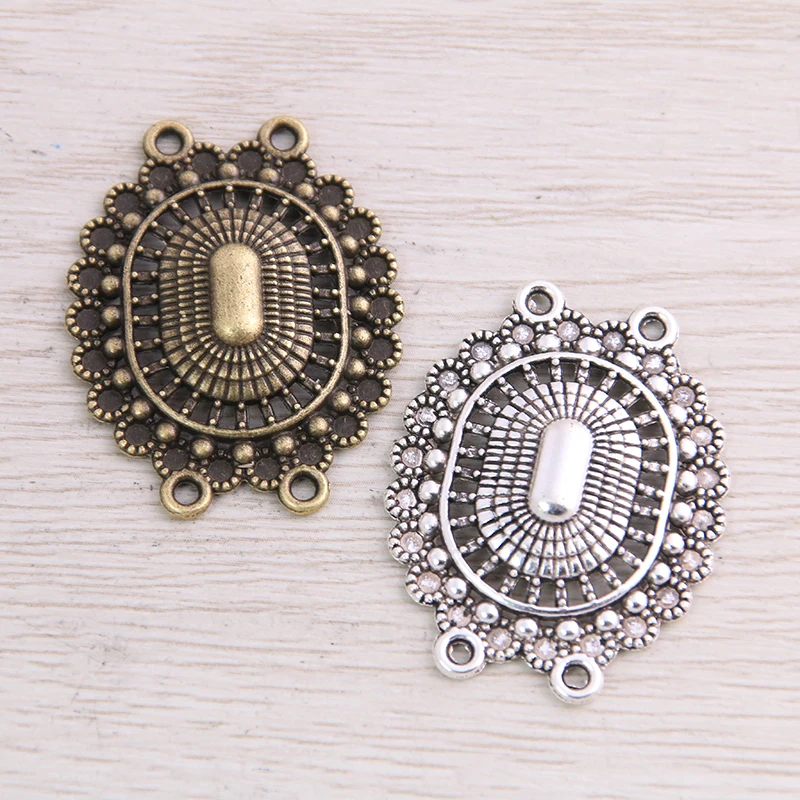 

12pcs 28*36mm Retro Two Color Zinc Alloy Hollow Oval Pendants Connectors Linker For DIY Charm Jewelry Accessorie