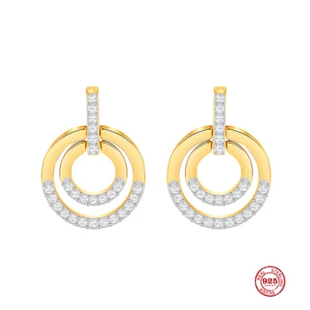 

2020 Fashion Charm Sterling Silver Original 1:1 Copy, Double Ring Round Shape Modern Elegant Earrings Women Luxury Jewelry Gifts