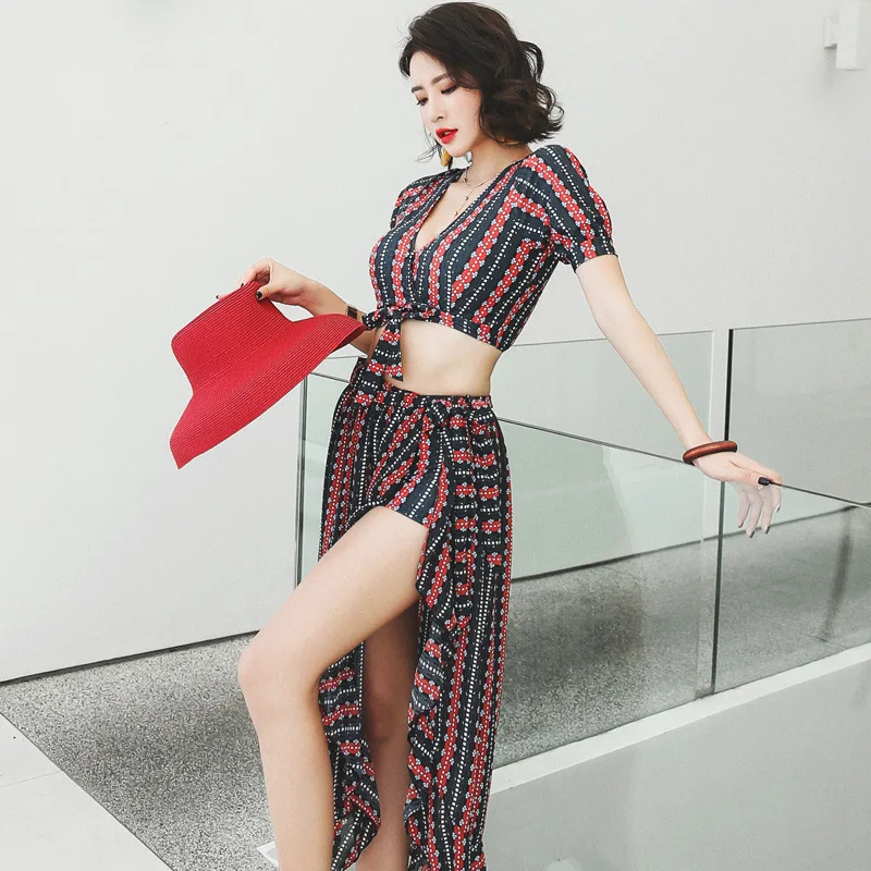 

New Style Bathing Suit Fashion Sexy Slim Fit Slimming Split Type Boxer Veils Three-piece Set Bathing Suit 914