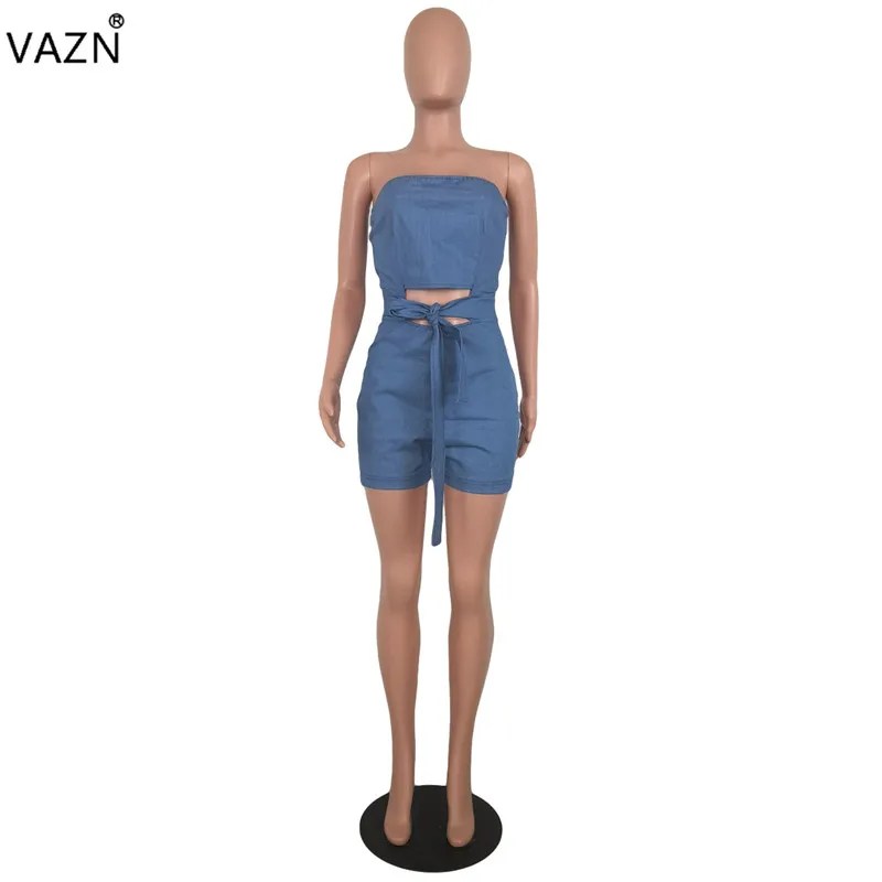 VAZN YY5060, новинка, последняя мода, Неопрятные, открытые, на шнуровке, без рукавов, с высокой талией, женские джинсовые комбинезоны