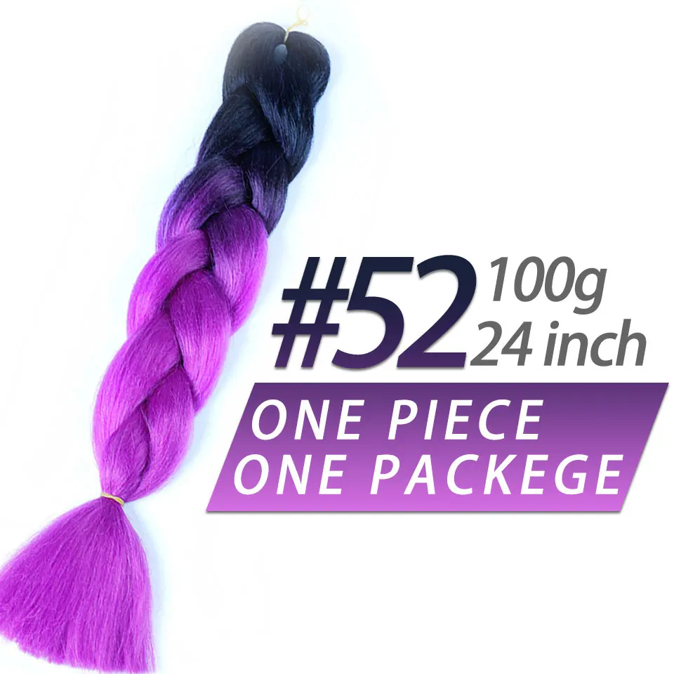 DIFEI, женские, 24 дюйма, 100 г/упак., вязанные крючком огромные косички, розовые, зеленые, синие, синтетические, фиолетовые, Омбре, косички для наращивания волос - Цвет: #530