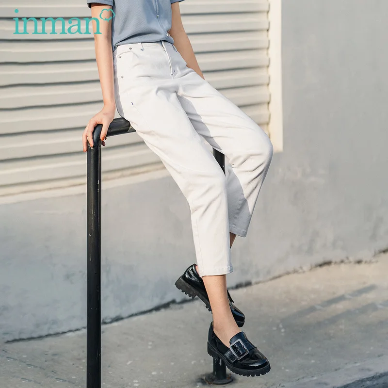 INMAN Spring Literary All-match A Button Medium Waist Slimmed Pant | Женская одежда