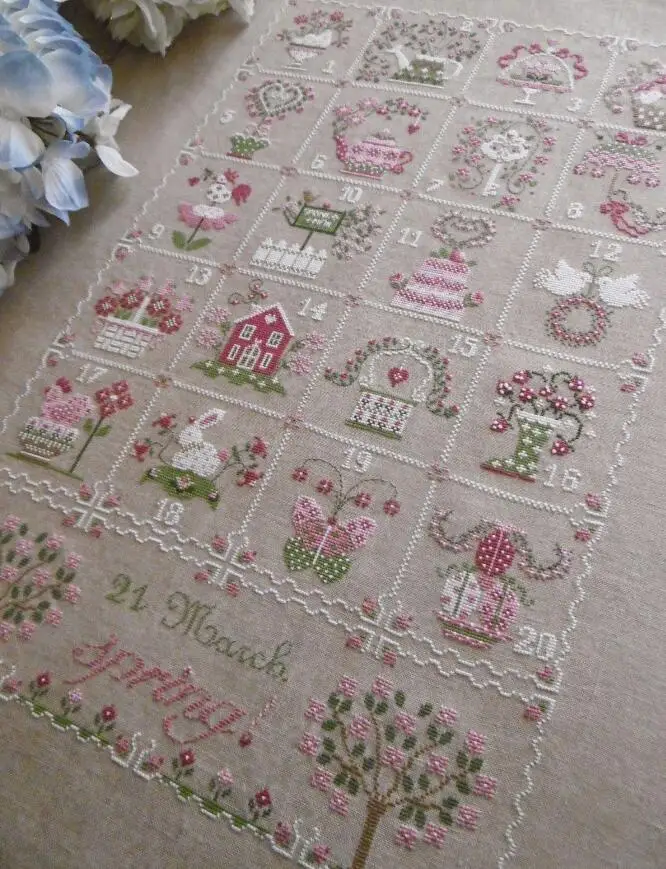 Autumn Calendar Cross Stitch Kit 4 Seasons 18ct 14ct 11ct Flaxen Linen Fabric Cloth Cotton Thread Embroidery DIY Handmade
