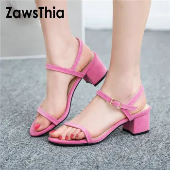 

ZawsThia sandalias mujer 2020 summer woman shoes pink ankle wrap open toe chunky high heels pumps gladiator women's sandals