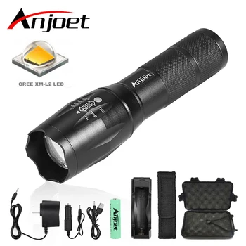 

Anjoet Powerful Flashlight XML T6 L2 led Aluminum Waterproof Zoom Camping Torch Tactical light AAA 18650 Rechargeable Battery