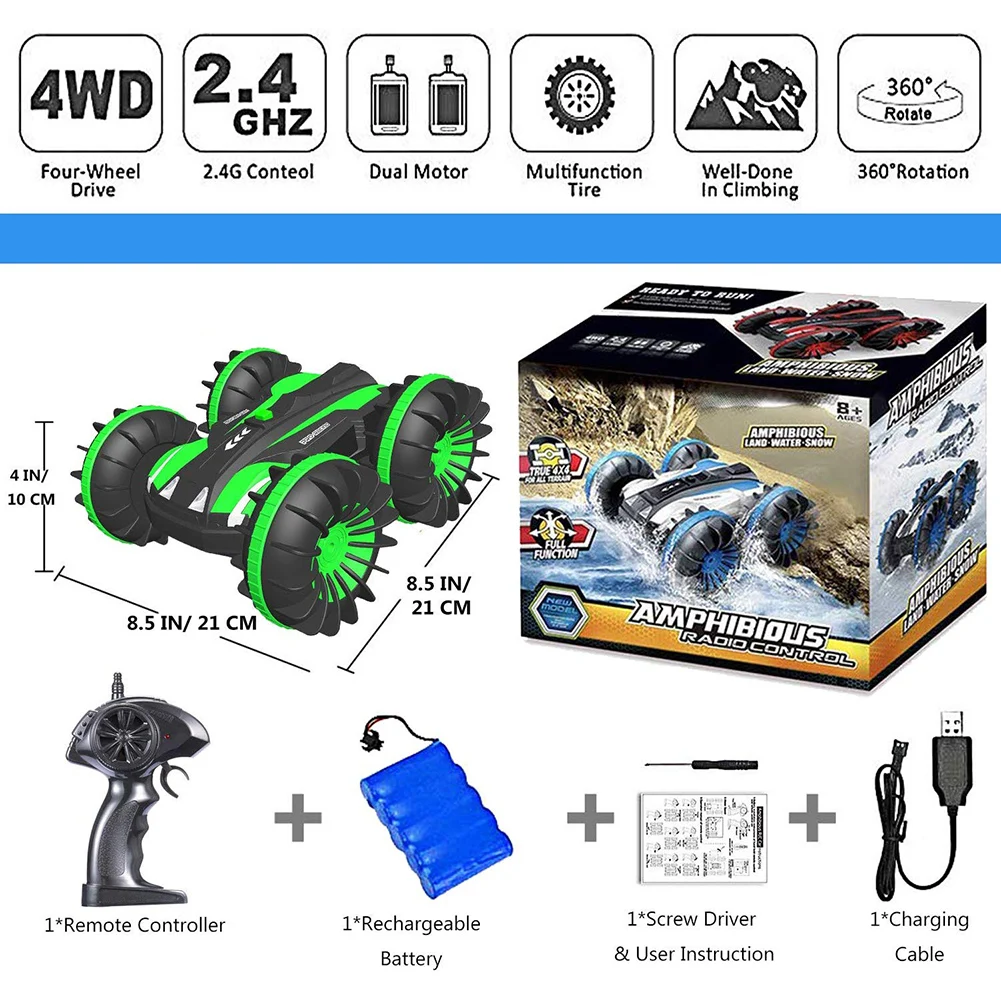 

2.4GHz Stunt RC Car 360 Rotation Electric Remote Control Car Double Sides Driving on water and Land Amphibious Car Toys for Kids