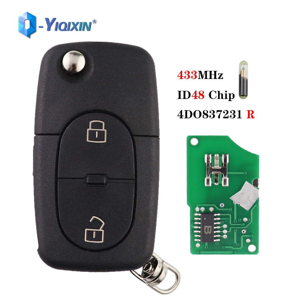 YIQIXIN 4DO837231R Flip 2 Buttons Key ID48 Chip For Audi A3 A4 A6 A8 TT Allroad Quattro Folding Smart Control 433Mhz Car Remote\ yiqixin 3 button remote key 433mhz keyless entry fob id48 transponder chip for audi a2 a3 a4 a6 a8 tt old models 4d0 837 231 k