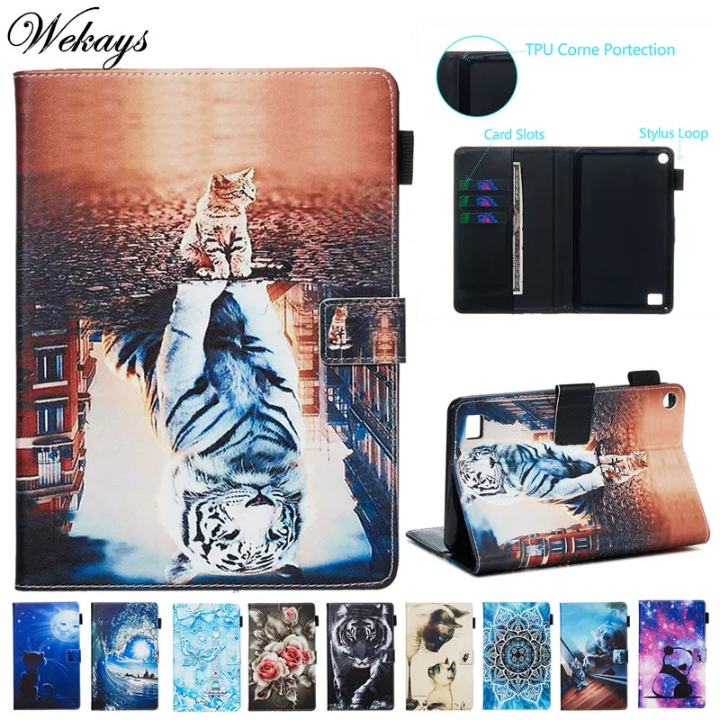 Cover For Amazon Kindle New Fire7 Fire 7 Cartoon Leather Smart Case For Coque Amazon Fire 7 Fire7 2015 2017 2019 Cover Case Capa