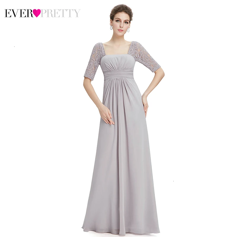 

Elegant Lace Prom Dresses Ever Pretty A-Line Square Collar Half Sleeve Ruched Chiffon Formal Party Gowns Vestidos De Gala 2019