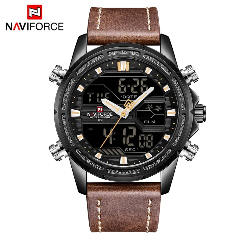 Black Yellow NAVIFORCE, спортивный светодиодный цифровой топ, люксовый бренд, нержавеющая сталь, кварцевые часы, мужские часы, армейские военные наручные часы, Relogio Masculino - Цвет: Black Yellow
