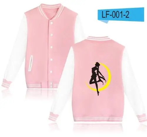 Бейсбольные куртки Сейлор Мун для женщин и мужчин, куртки-кардиганы для молодых девушек, модные хлопковые куртки с принтом, женские весенне-осенние куртки, Топ - Цвет: Pink and White