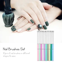 10PCS Nail Pens Set with Metal Handle Acrylic UV Gel Nail Brushes for Nail Painting Drawing Lining Carving Nail Art Tools(China)