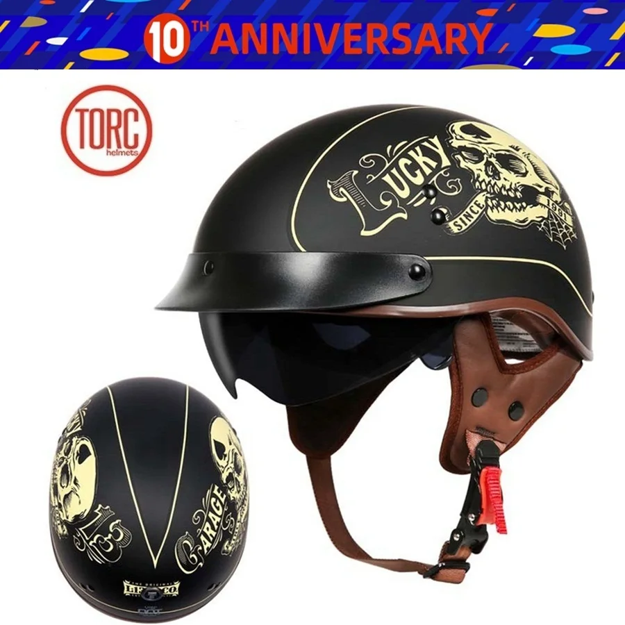 Free shipping 1pcs TORC T55 DOT Retro Half Face Motorcycle Helmet Drop Down Sun Visor Vintage Scooter Cruiser | Автомобили и