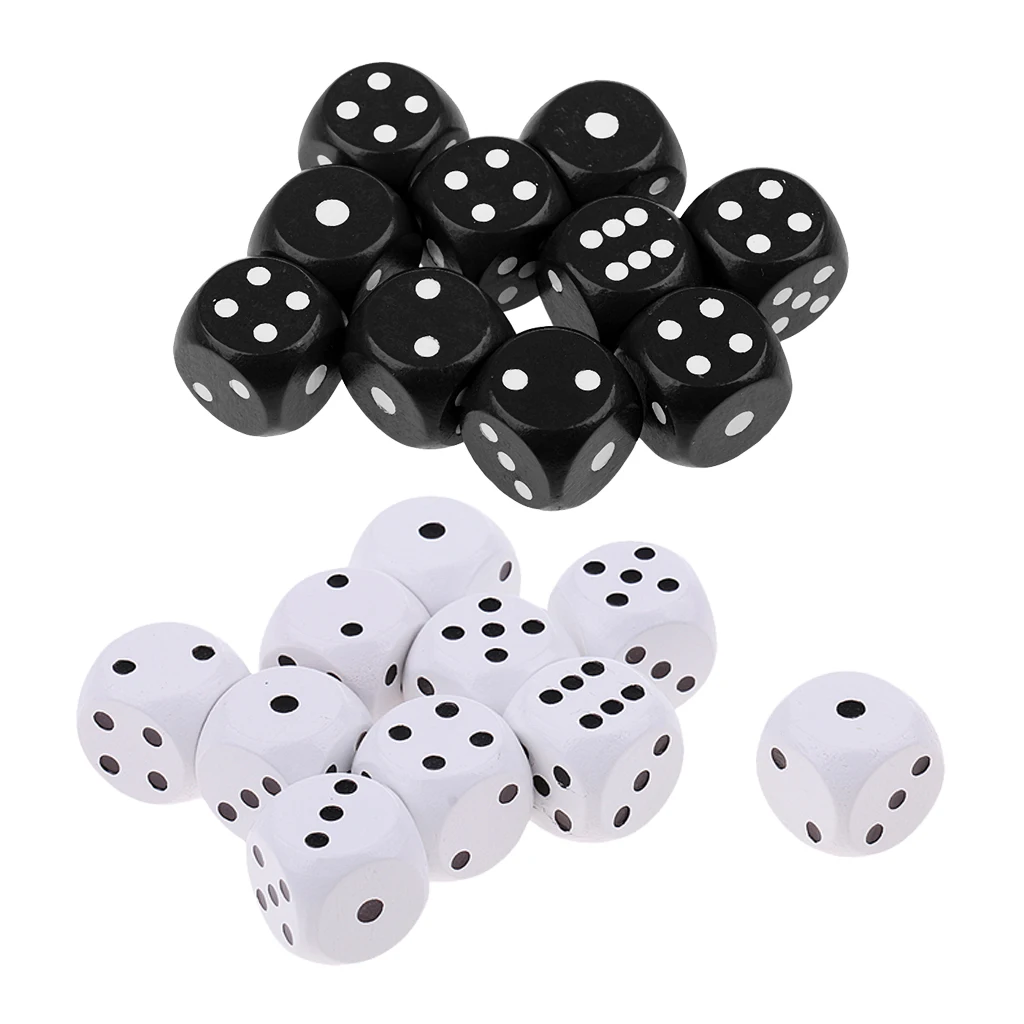 20Pcs 2cm Six Sided Wooden Dice 1-6 Number Dotted for Kids Party Bag Fillers