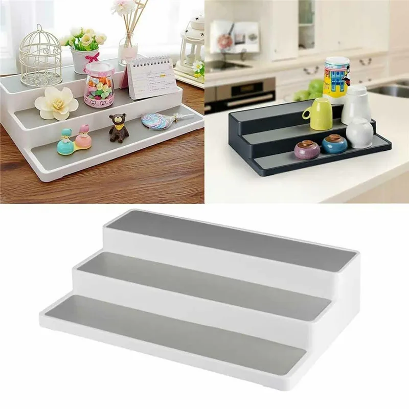 

2020 New Layered Shelves Kitchen Spice Rack Jar Storage Organizer Shelf 3 Tier Stair Stepped Type Cabinet Room Home Storage Rack