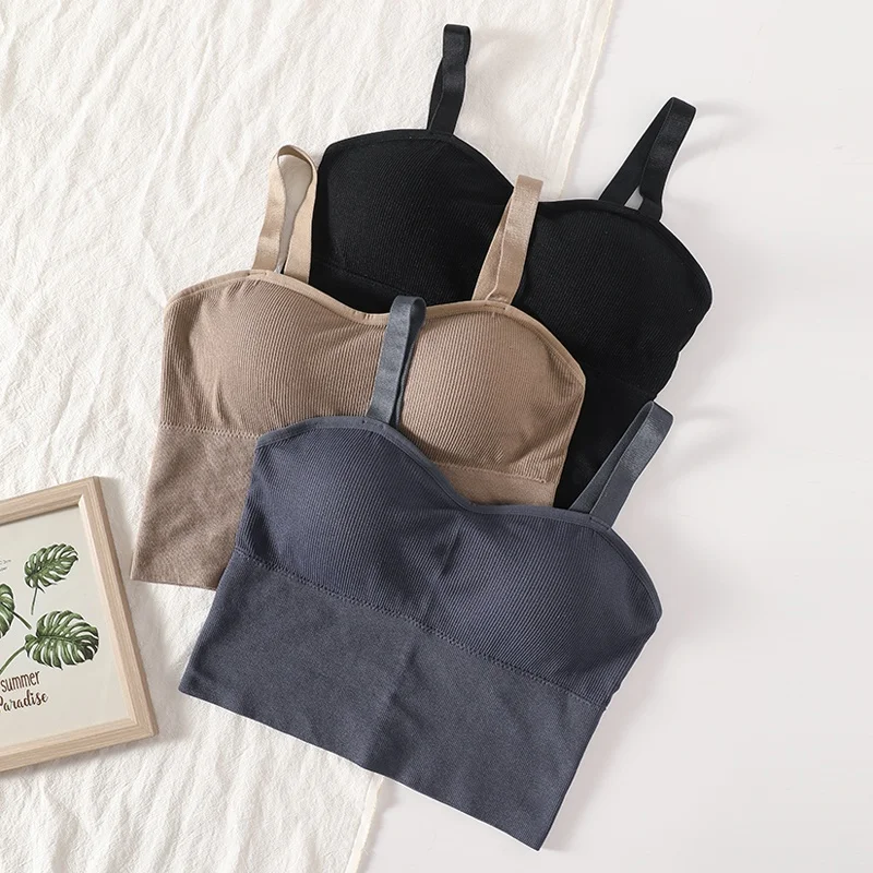 

INS Solid Color All-Match Gather Camisole for Autumn 2020 New Women's Korean Version of Sexy Tube Top Without Steel Ring