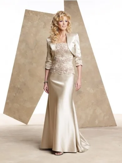 Sexy Lange Champagne Zeemeermin Jurk Moeder van de Bruid Met Jacket Lange vestidos madrinha 2014 longos Jurk Bruiloft Moeder Sexy Lange Champagne Zeemeermin Jurk Moeder van de Bruid Met Jacket Lange vestidos madrinha 2014 longos Jurk Bruiloft Moeder